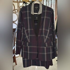 🔥 Lane Bryant Plaid Power Blazer – Navy w/ Black Lapel & Gray Collar – 20 🔥